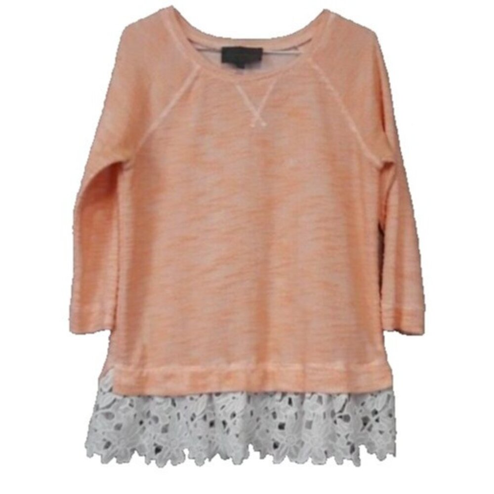 Anthropologie Sunday in Brooklyn Womens Tunic Top size Small Peach Lace Hem BOHO